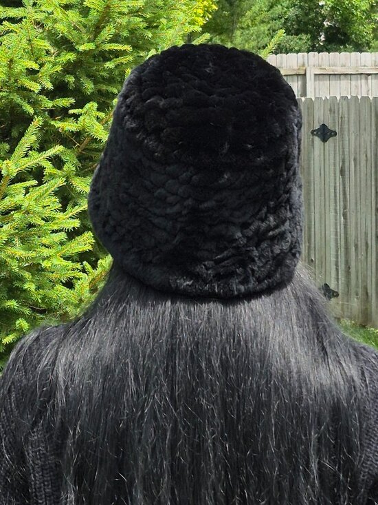Black Soft Rex Rabbit Fur Panama Hat, Cream Elegant Women\'s Winter Headwear main image 4